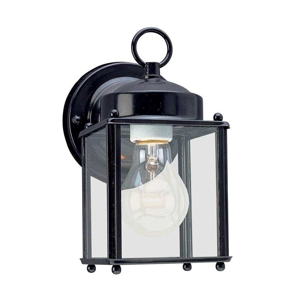 Generation Lighting New Castle Traditional 1-Light Outdoor Exterior Wall Lantern Sconce In Black Finish With Clear Glass Panels