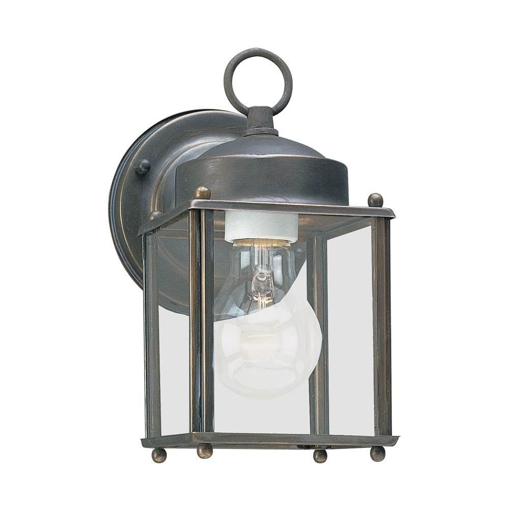 Generation Lighting New Castle Traditional 1-Light Outdoor Exterior Wall Lantern Sconce In Antique Bronze Finish With Clear Glass Panels