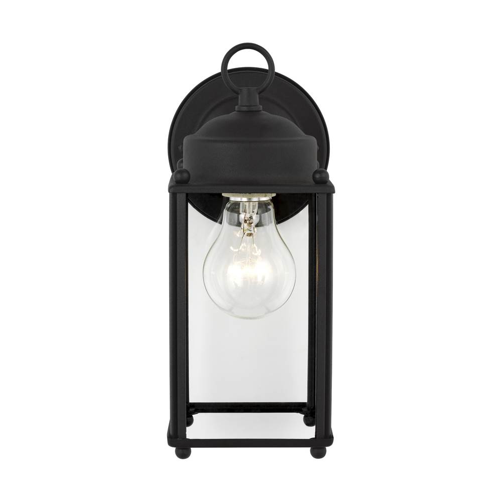 Generation Lighting New Castle Traditional 1-Light Outdoor Exterior Large Wall Lantern Sconce In Black Finish With Clear Glass Panels
