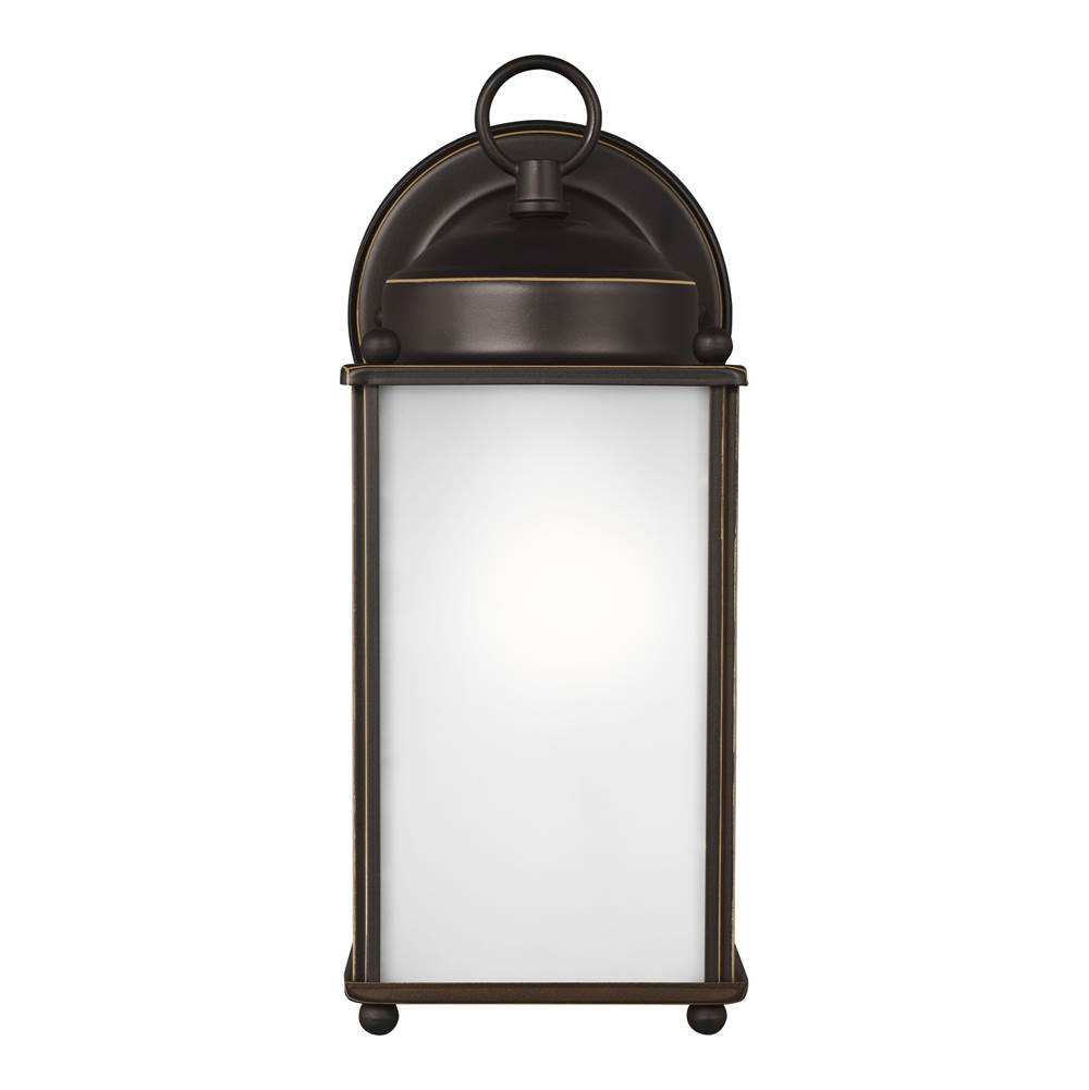 Generation Lighting New Castle Traditional 1-Light Led Outdoor Exterior Large Wall Lantern Sconce In Antique Bronze Finish With Satin Etched Glass Panels