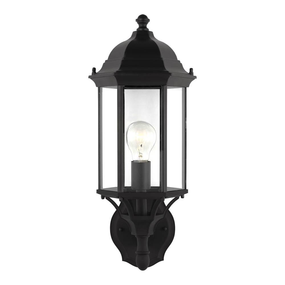Generation Lighting Sevier Traditional 1-Light Outdoor Exterior Medium Uplight Outdoor Wall Lantern Sconce In Black Finish With Clear Glass Panels