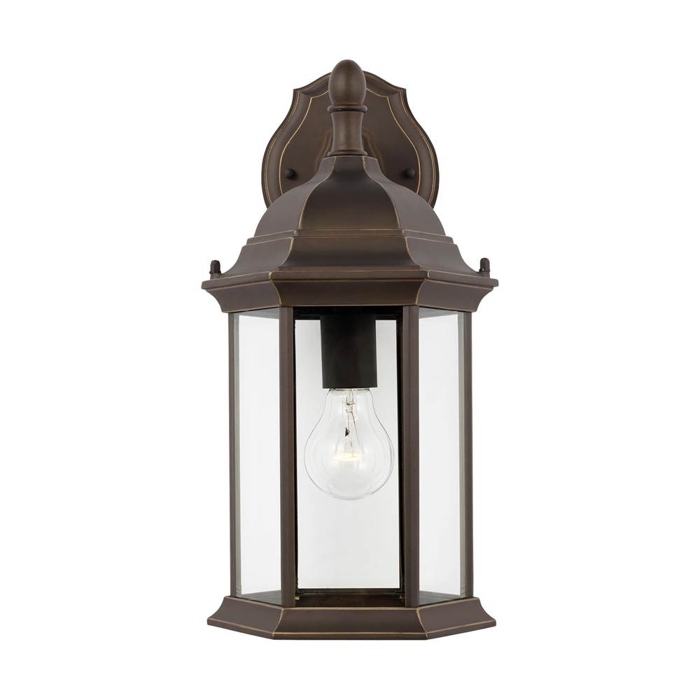 Generation Lighting Sevier Traditional 1-Light Outdoor Exterior Medium Downlight Outdoor Wall Lantern Sconce In Antique Bronze Finish With Clear Glass Panels