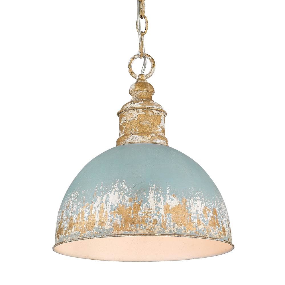 Golden Lighting Alison Medium Pendant in Vintage Gold with Teal Shade
