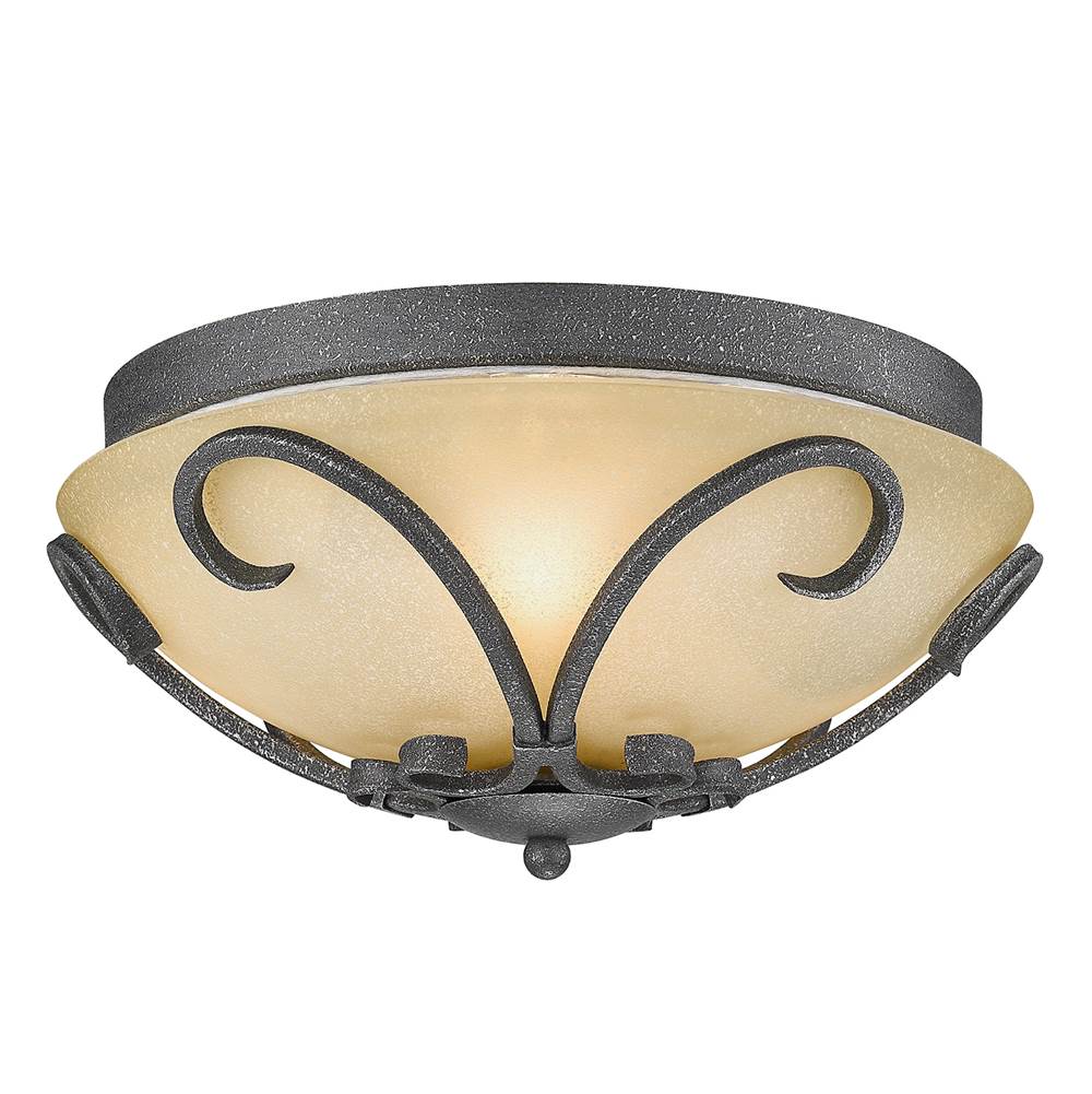 Golden Lighting Madera Flush Mount in Black Iron with Toscano Glass