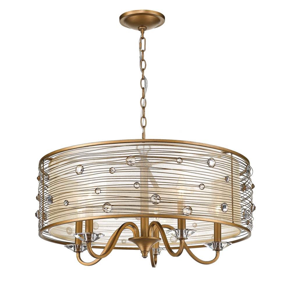 Golden Lighting Joia 5 Light Chandelier in Peruvian Gold with a Sheer Filigree Mist Shade