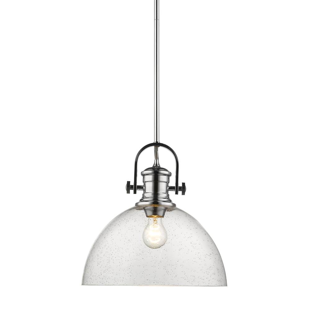Golden Lighting Hines 1-Light Pendant in Chrome with Seeded Glass