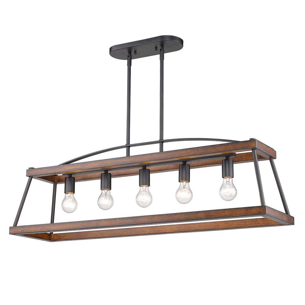 Golden Lighting Teagan Linear Pendant in Natural Black with Rustic Oak Accents