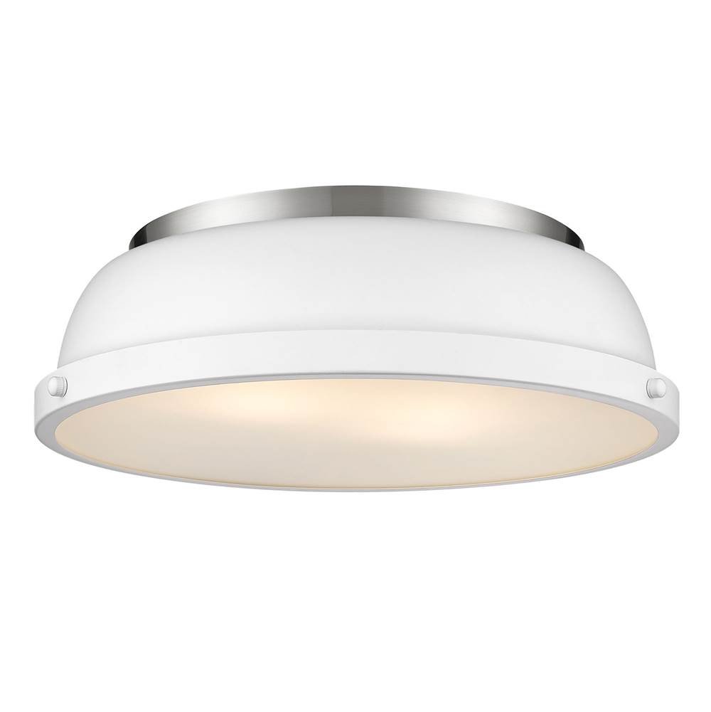 Golden Lighting Duncan 14'' Flush Mount in Pewter with a Matte White Shade
