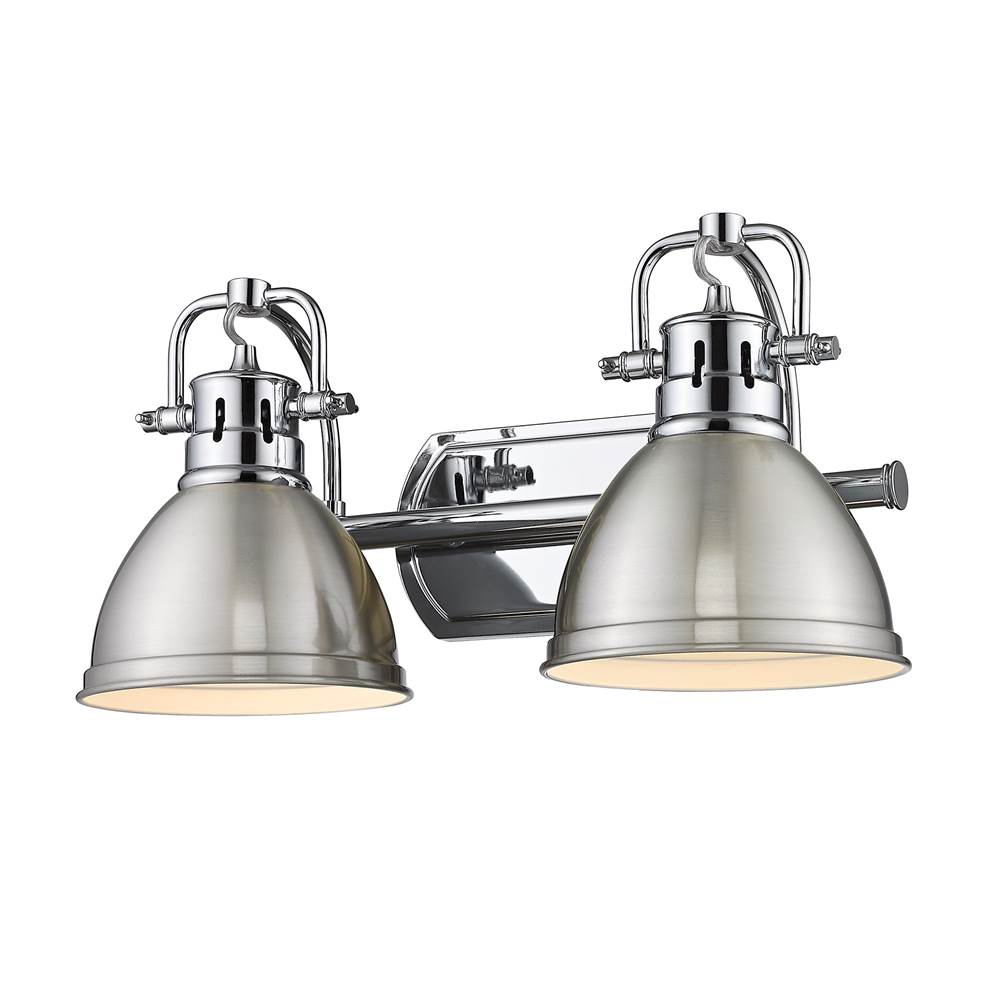 Golden Lighting Duncan 2 Light Bath Vanity in Chrome with Pewter Shades