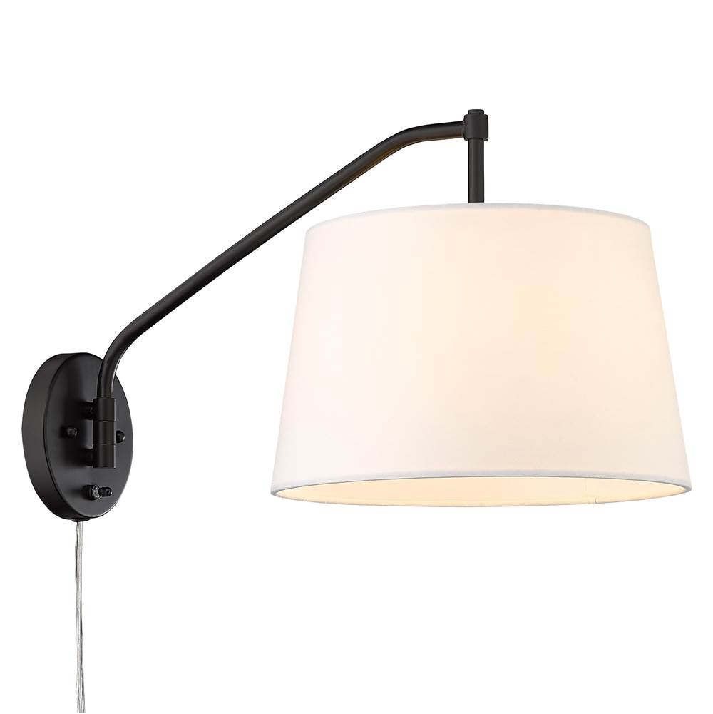Golden Lighting Ryleigh Articulating Wall Sconce in Matte Black with Modern White Shade