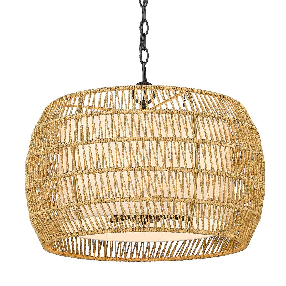 Golden Lighting Everly 4 Light Chandelier in Matte Black with Natural Rattan Shade
