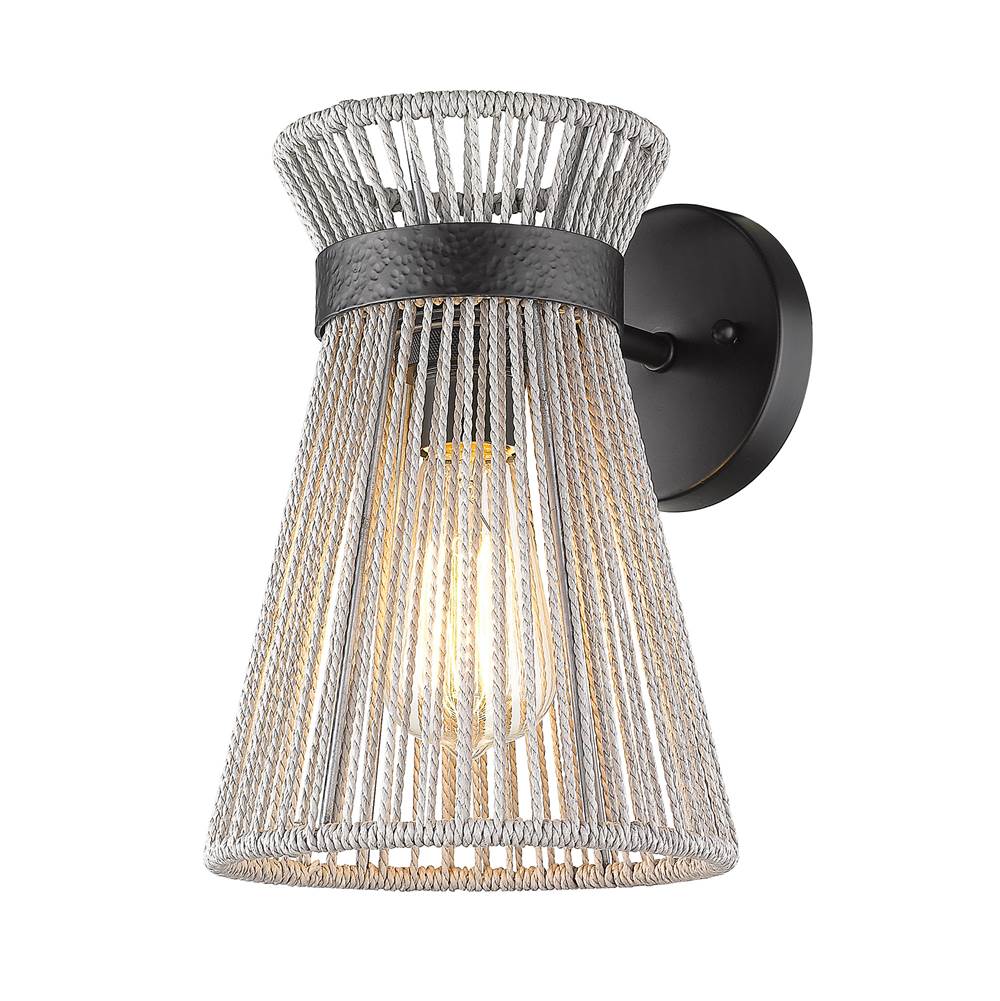 Golden Lighting Avon 1 Light Wall Sconce in Matte Black with Bleached Raphia Rope