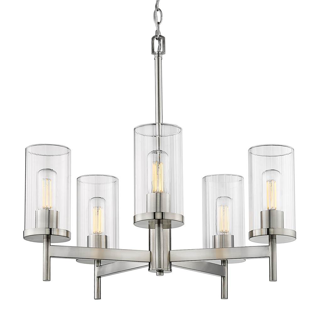 Golden Lighting Winslett 5 Light Chandelier in Pewter with Ribbed Clear Glass Shades