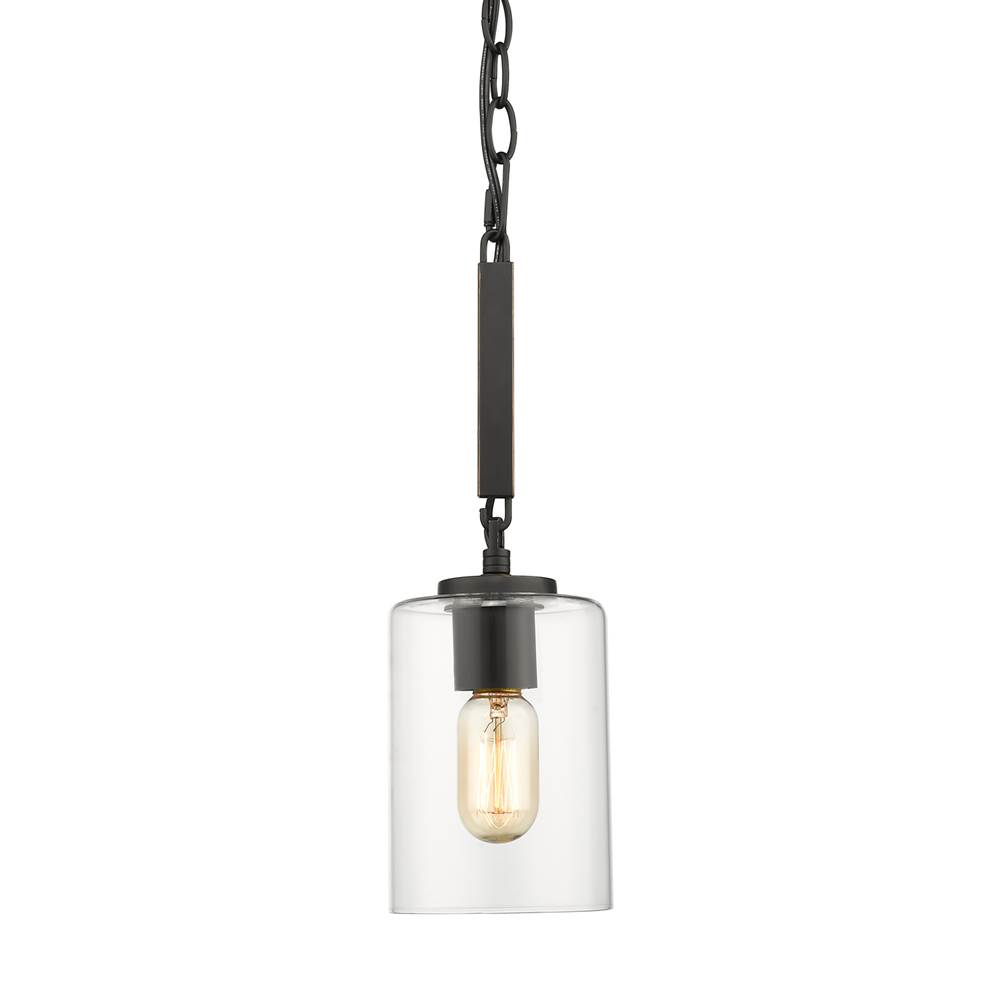 Golden Lighting Monroe Mini Pendant in Matte Black with Gold Highlights and Clear Glass