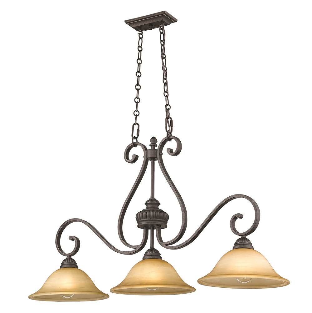 Golden Lighting Mayfair 3 Light Linear Pendant in Leather Crackle with Creme Brulee Glass