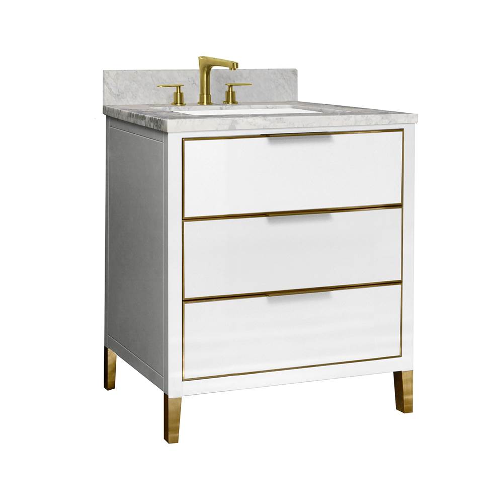 Icera Muse Vanity Cabinet 30-in, Matte White with Satin Brass