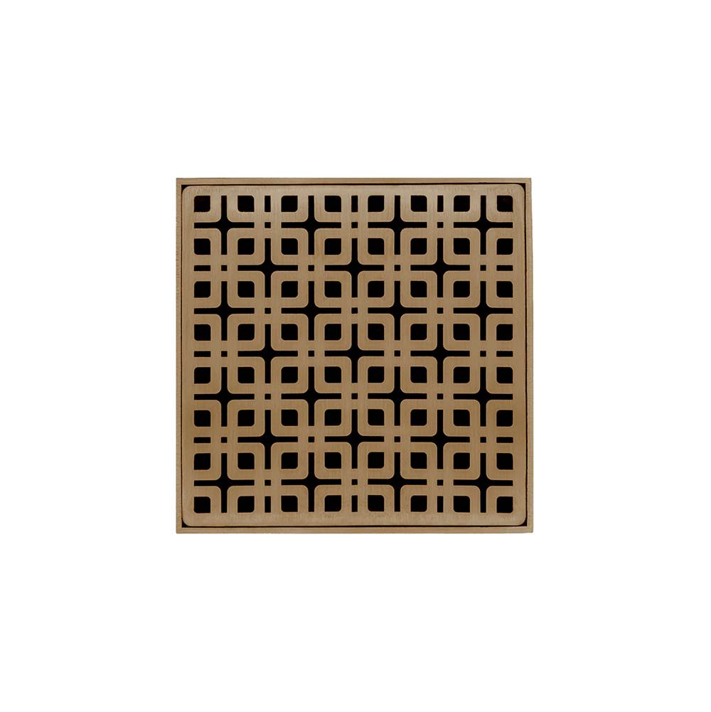 Infinity Drain 5'' x 5'' KDB 5 Complete Kit with Link Pattern Decorative Plate in Satin Bronze with Stainless Steel Bonded Flange Drain Body, 2'' No Hub Outlet