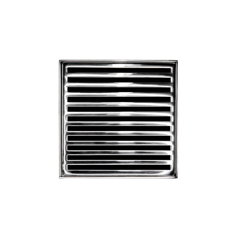 Infinity Drain 5'' x 5'' Strainer with Lines Pattern Decorative Plate and 2'' Throat in Polished Stainless for ND 5