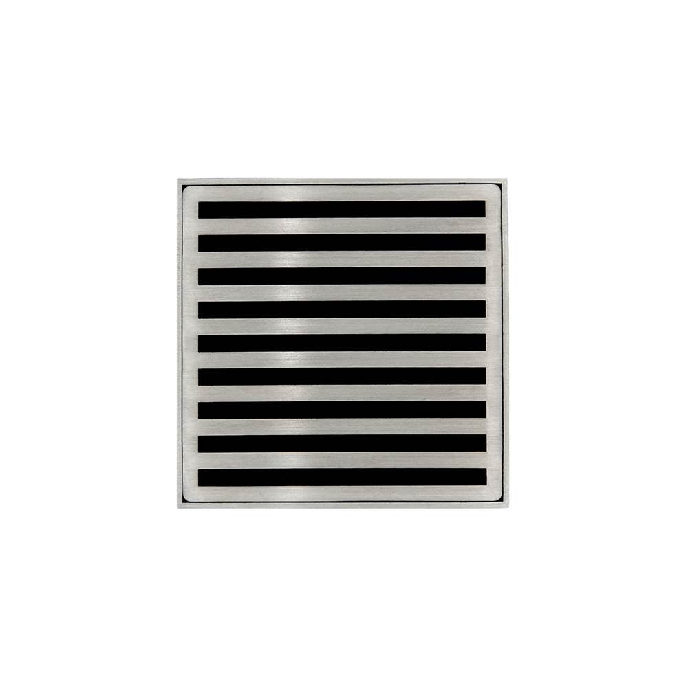 Infinity Drain 4'' x 4'' ND 4 Complete Kit with Lines Pattern Decorative Plate in Satin Stainless with Cast Iron Drain Body for Hot Mop, 2'' Outlet