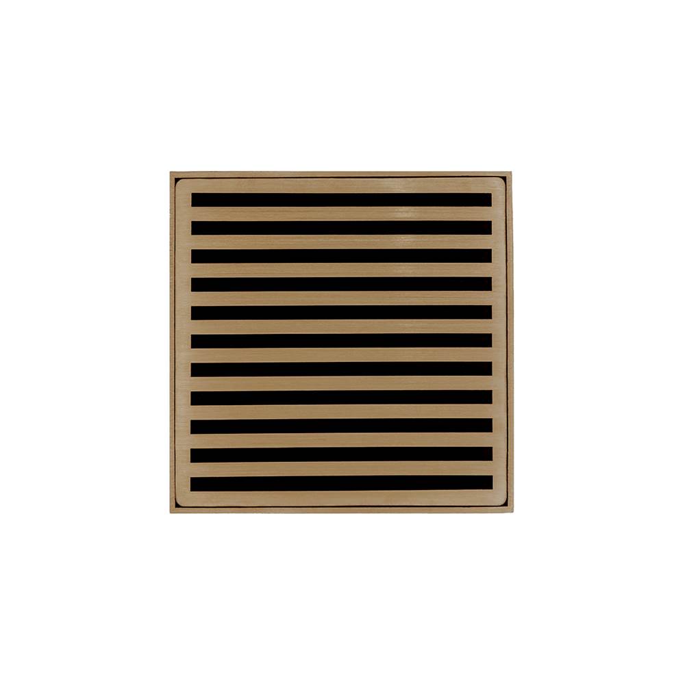 Infinity Drain 5'' x 5'' ND 5 Complete Kit with Lines Pattern Decorative Plate in Satin Bronze with PVC Drain Body, 2'' Outlet