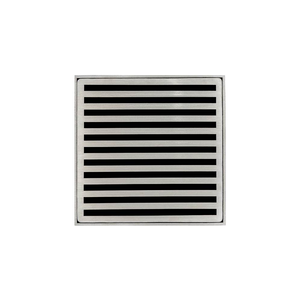 Infinity Drain 5'' x 5'' ND 5 Complete Kit with Lines Pattern Decorative Plate in Satin Stainless with PVC Drain Body, 2'' Outlet