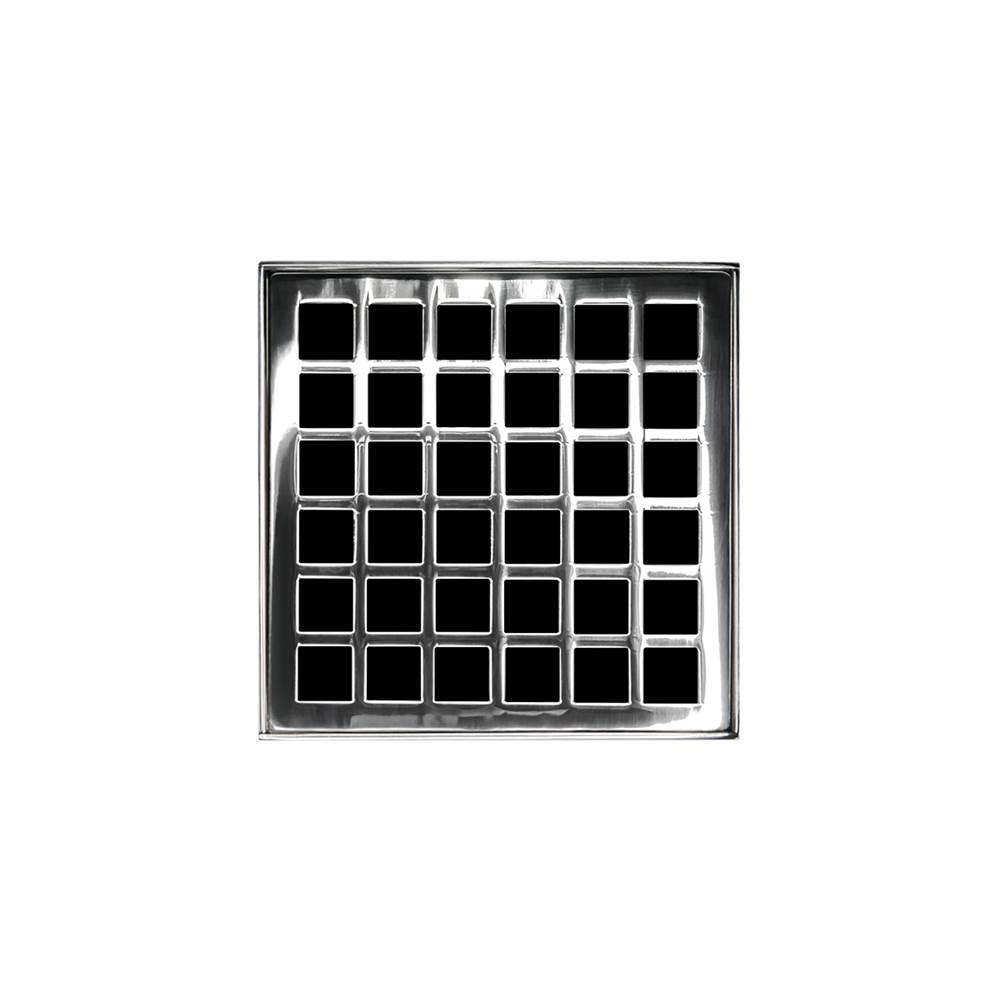 Infinity Drain 4'' x 4'' Strainer with Squares Pattern Decorative Plate and 2'' Throat in Polished Stainless for QD 4