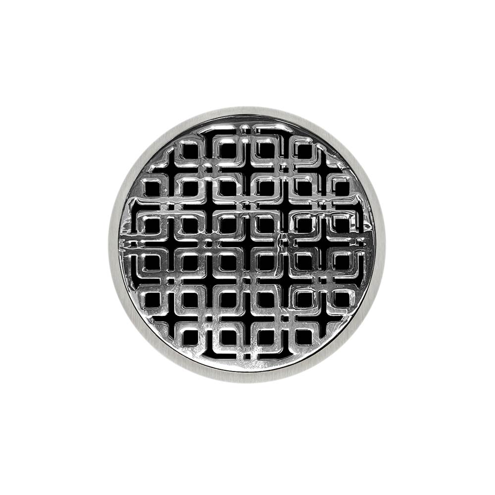 Infinity Drain 5'' Round Strainer with Link Pattern Decorative Plate and 2'' Throat in Polished Stainless for RKD 5
