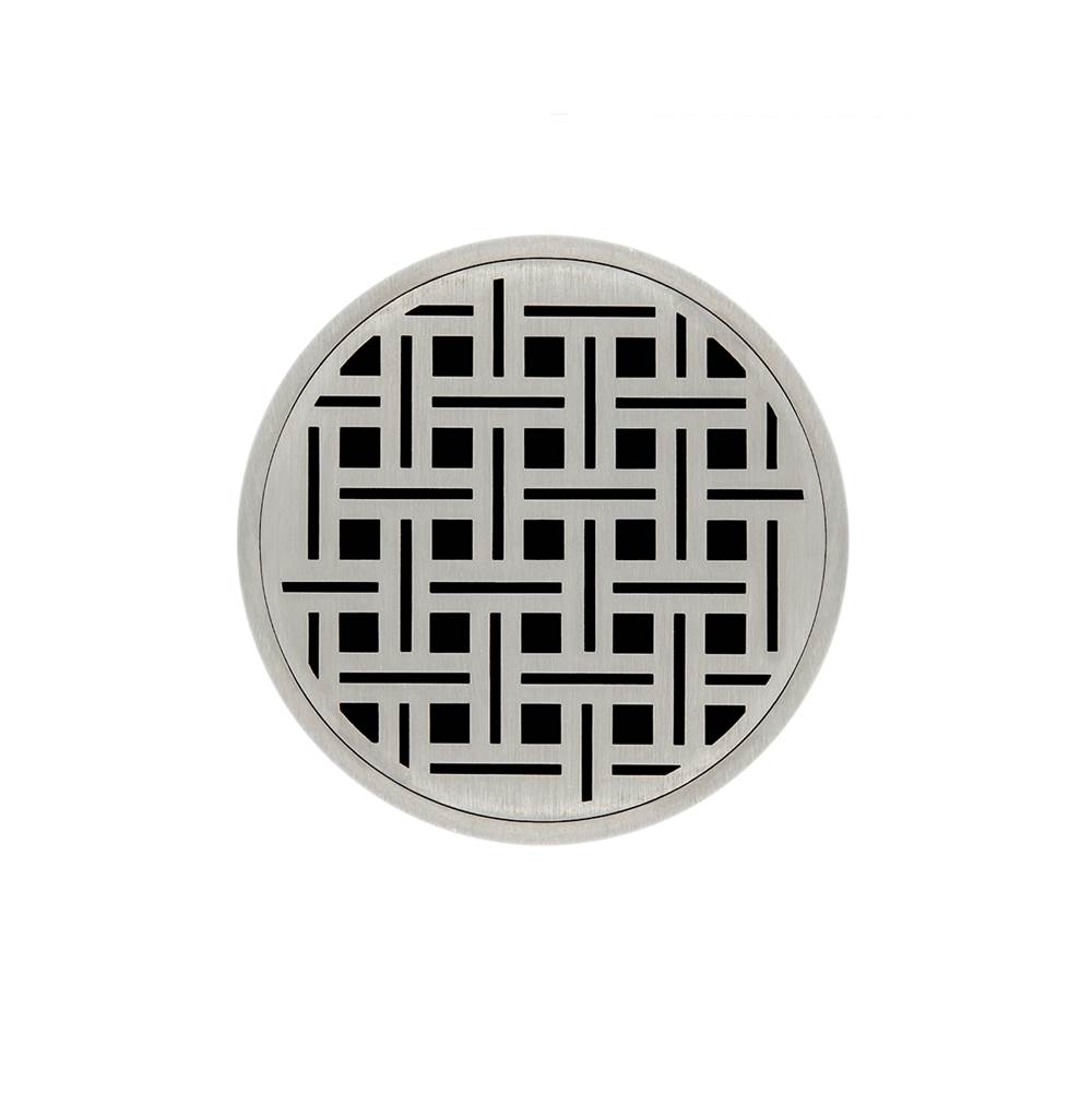 Infinity Drain 5'' Round RVD 5 Complete Kit with Weave Pattern Decorative Plate in Satin Stainless with Cast Iron Drain Body for Hot Mop, 2'' Outlet