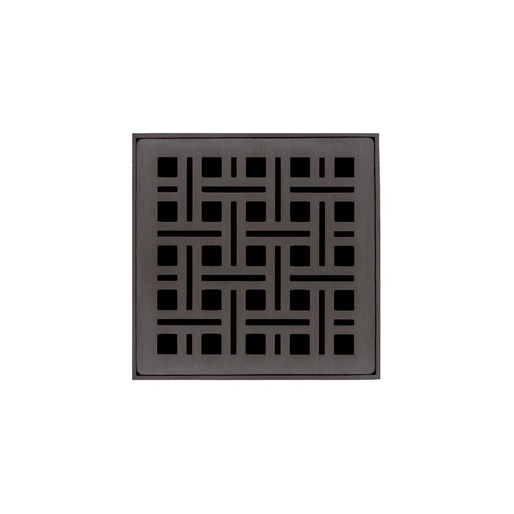 Infinity Drain 4'' x 4'' VDB 4 Complete Kit with Weave Pattern Decorative Plate in Oil Rubbed Bronze with Stainless Steel Bonded Flange Drain Body, 2'' No Hub Outlet