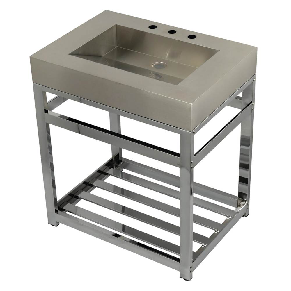 Kingston Brass Fauceture 31'' Stainless Steel Sink with Steel Console Sink Base, Brushed/Polished Chrome