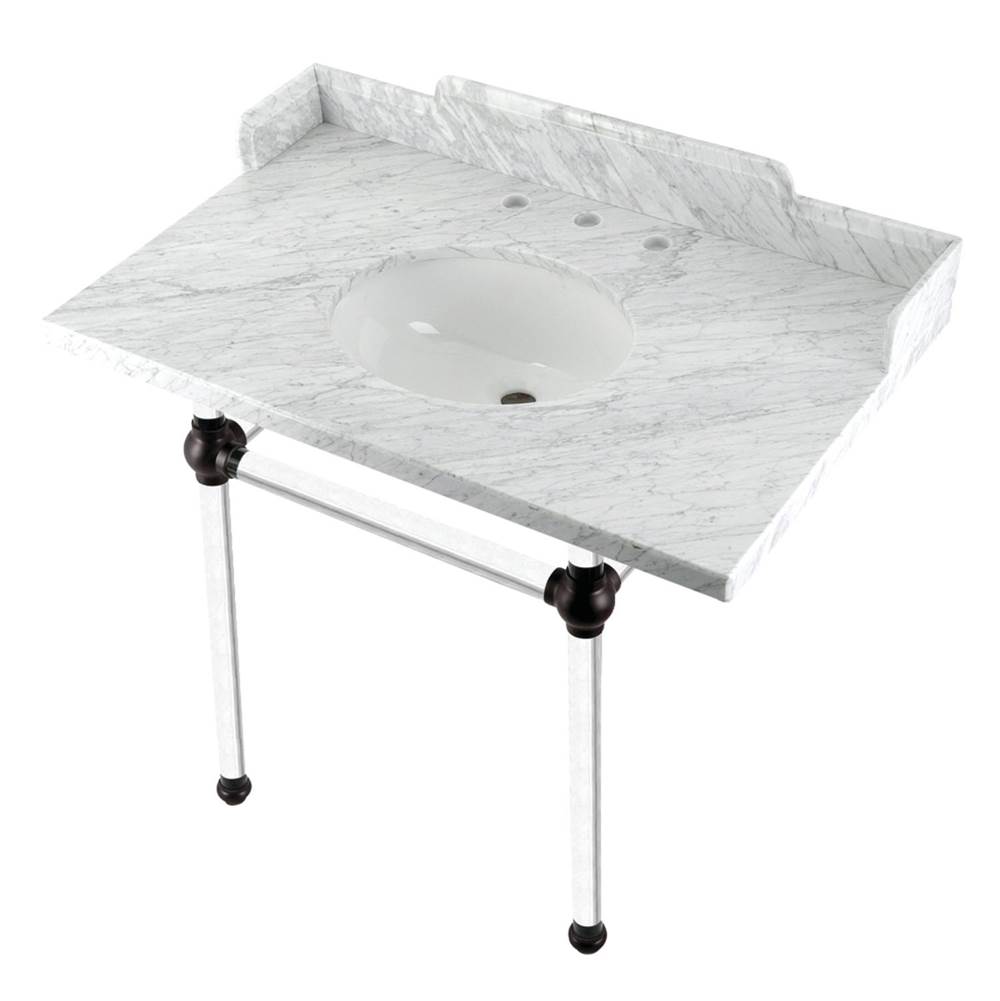 Kingston Brass Kingston Brass LMS3630MA5 Pemberton 36'' Carrara Marble Console Sink with Acrylic Legs, Marble White/Oil Rubbed Bronze