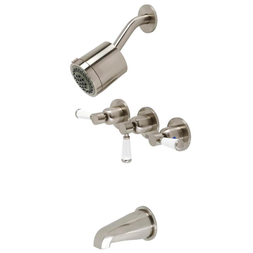 Kingston Brass Paris Three-Handle Tub and Shower Faucet, Brushed Nickel