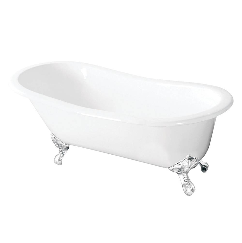 Kingston Brass Aqua Eden 57-Inch Cast Iron Slipper Clawfoot Tub without Faucet Drillings, White