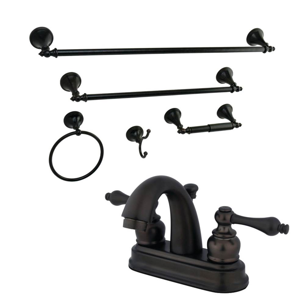 Kingston Brass 4 in. Bathroom Faucet with 5-Piece Bathroom Hardware Combo, Oil Rubbed Bronze