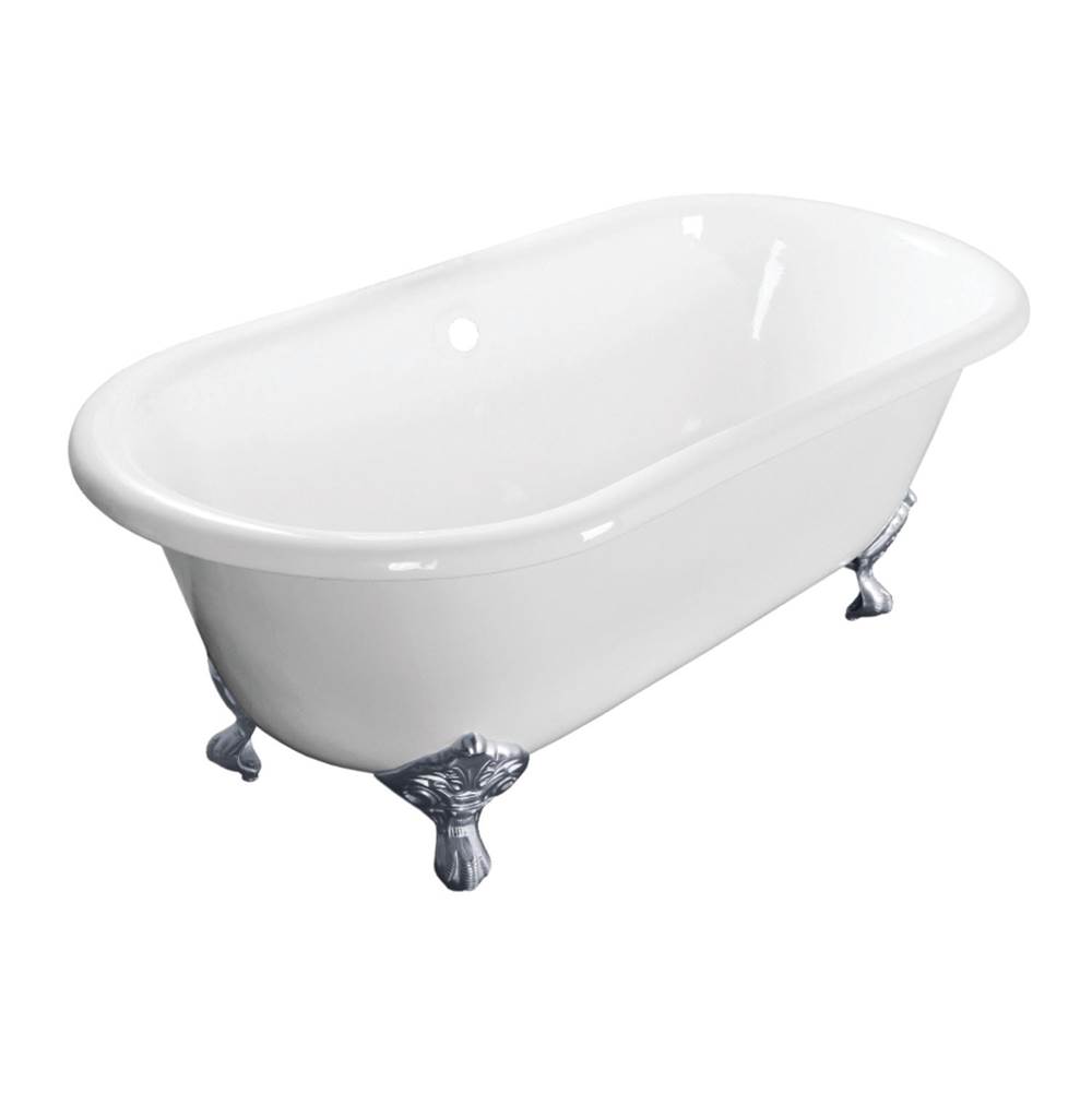 Kingston Brass Aqua Eden 60-Inch Cast Iron Double Ended Clawfoot Tub (No Faucet Drillings), White/Polished Chrome
