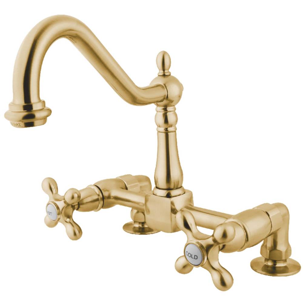 Kingston Brass Heritage Two-Handle Bridge Kitchen Faucet, Polished Brass