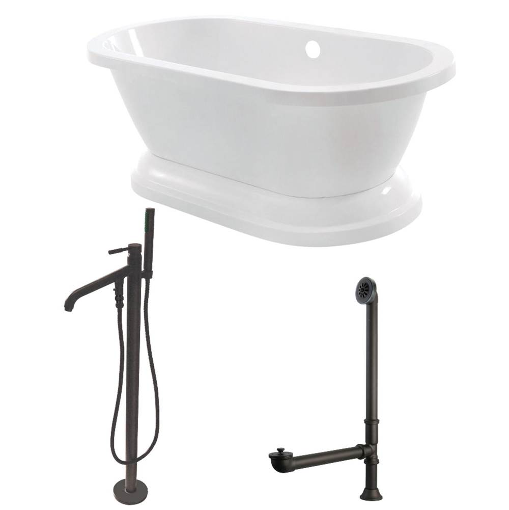 Kingston Brass Aqua Eden 67-Inch Acrylic Double Ended Pedestal Tub Combo with Faucet and Supply Lines, White/Oil Rubbed Bronze