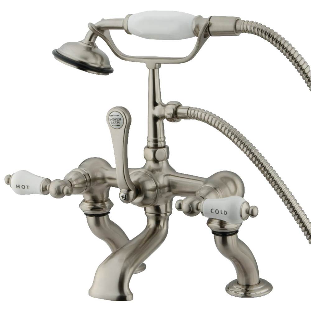 Kingston Brass Vintage 7-Inch Deck Mount Tub Faucet with Hand Shower, Brushed Nickel