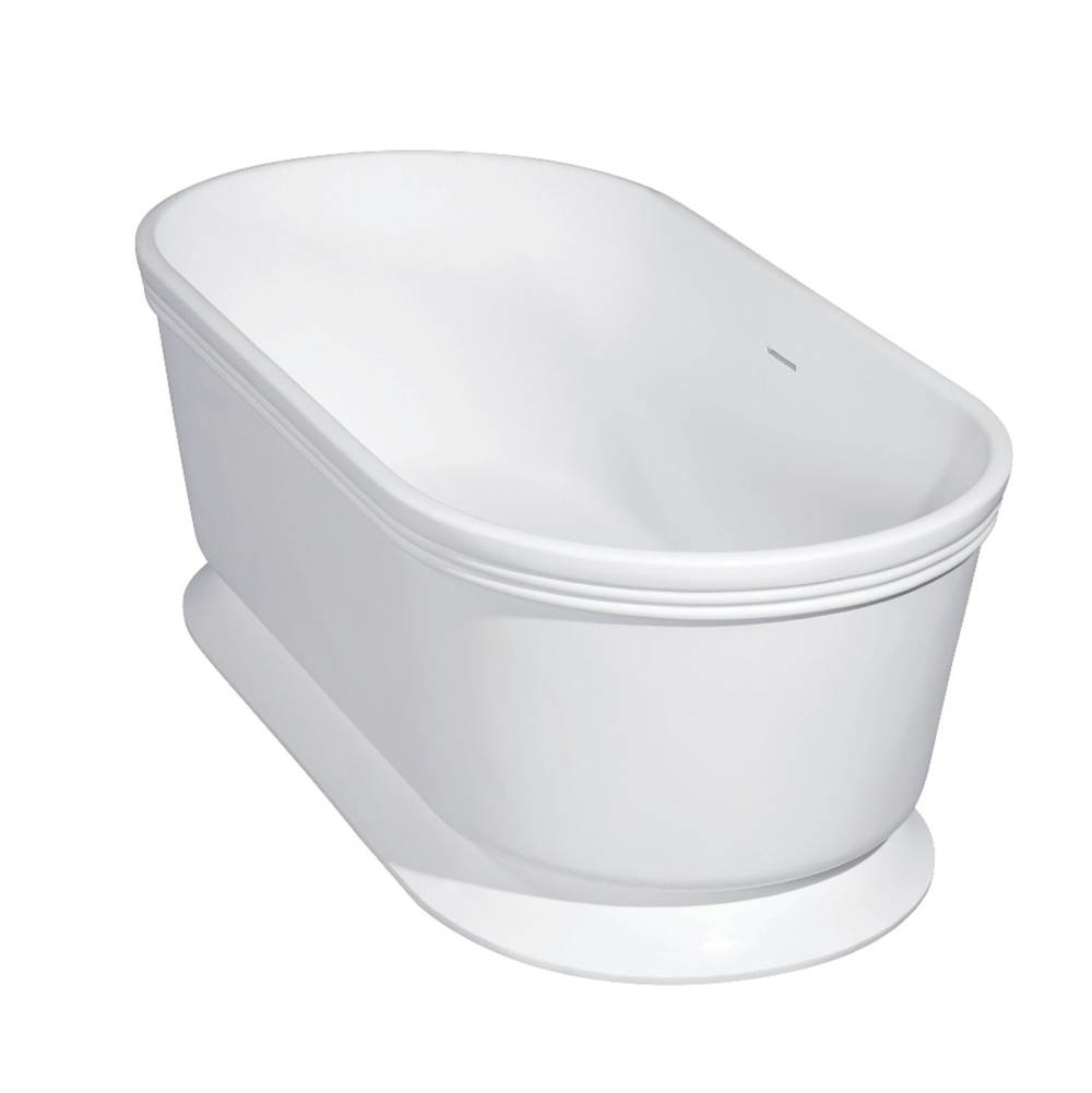 Kingston Brass Aqua Eden Arcticstone 59'' Double Ended Solid Surface Pedestal Tub with Drain, Glossy White/Matte White