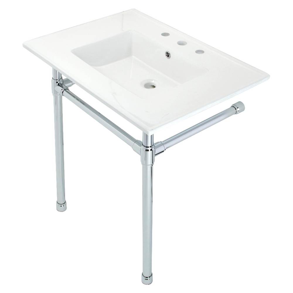 Kingston Brass Dreyfuss 31'' Console Sink with Stainless Steel Legs (8-Inch, 3 Hole), White/Polished Chrome
