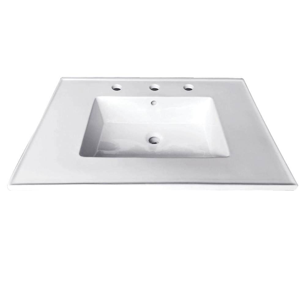 Kingston Brass Fauceture Continental 25-Inch Ceramic Vanity Top, 8-Inch, 3-Hole, White