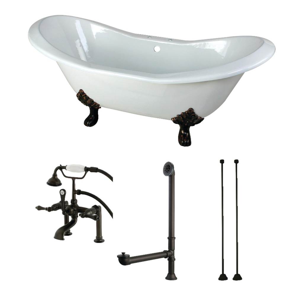 Kingston Brass Aqua Eden 72-Inch Cast Iron Double Slipper Clawfoot Tub Combo with Faucet and Supply Lines, White/Oil Rubbed Bronze