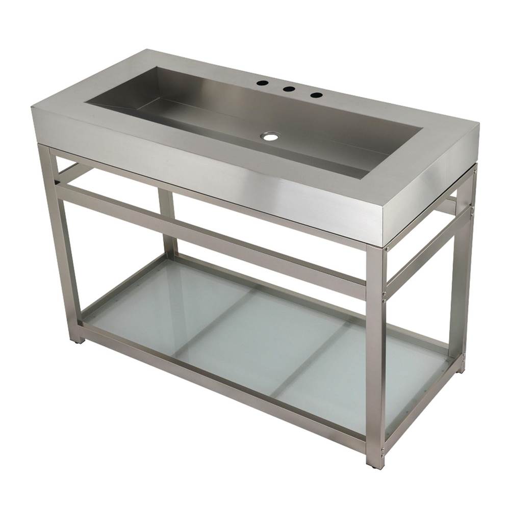 Kingston Brass Fauceture 49'' Stainless Steel Sink with Steel Console Sink Base, Brushed/Brushed Nickel