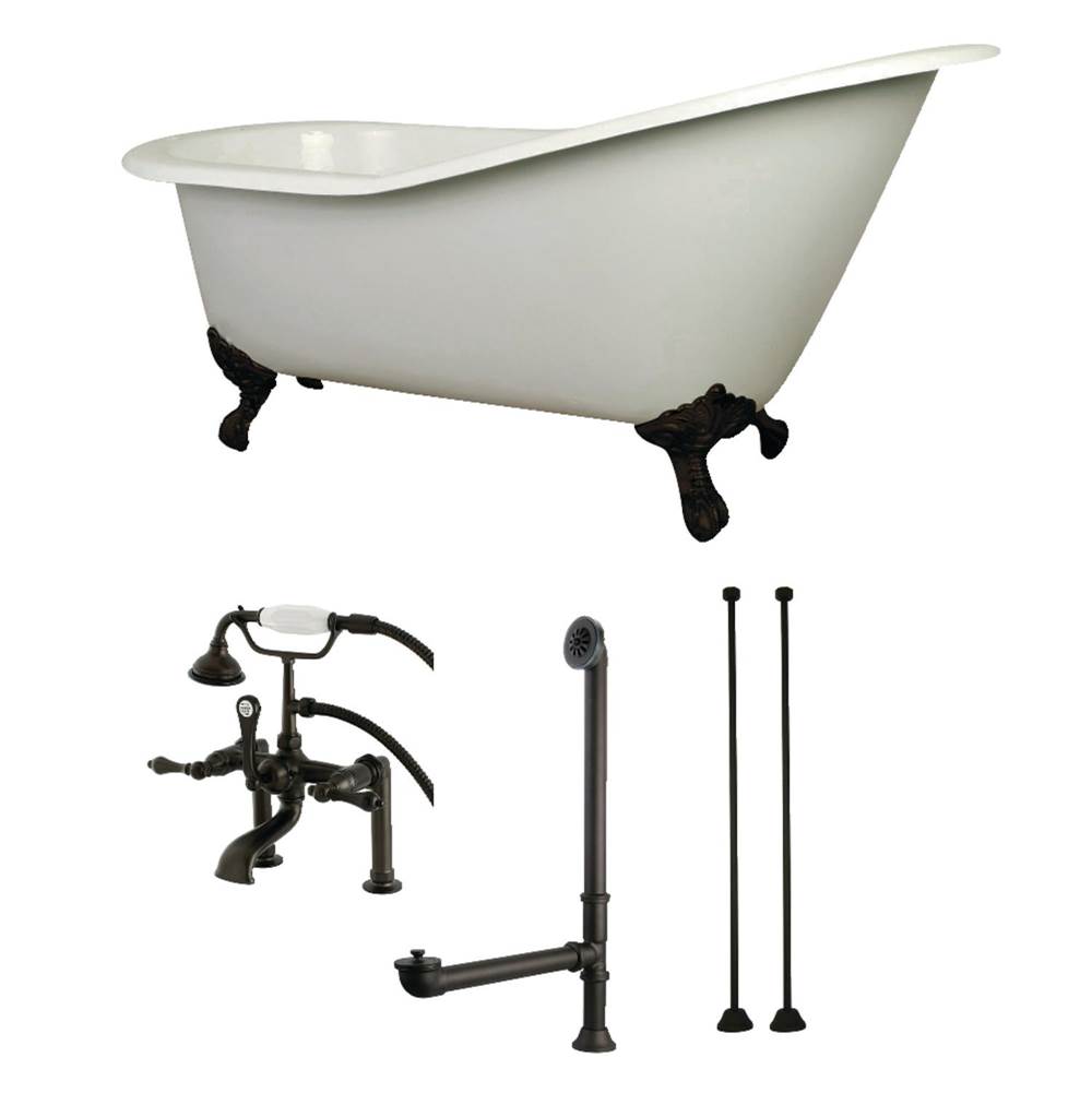 Kingston Brass Aqua Eden 62-Inch Cast Iron Single Slipper Clawfoot Tub Combo with Faucet and Supply Lines, White/Oil Rubbed Bronze