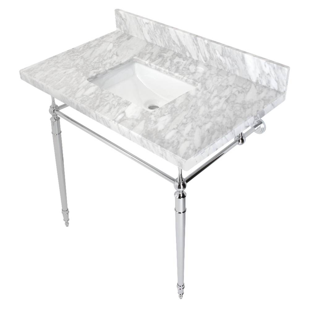 Kingston Brass Edwardian 36'' Console Sink with Brass Legs (8-Inch, 3 Hole), Marble White/Polished Chrome