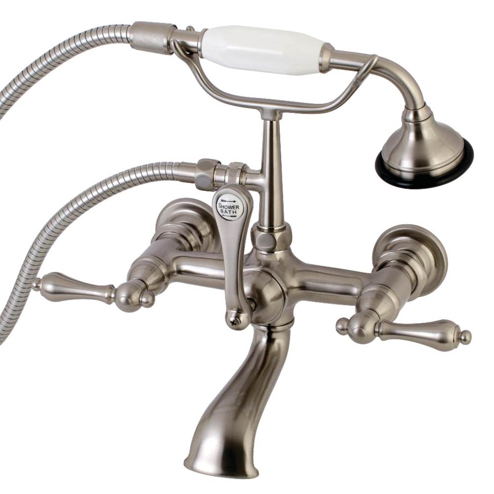 Kingston Brass Aqua Vintage 7-Inch Wall Mount Tub Faucet with Hand Shower, Brushed Nickel