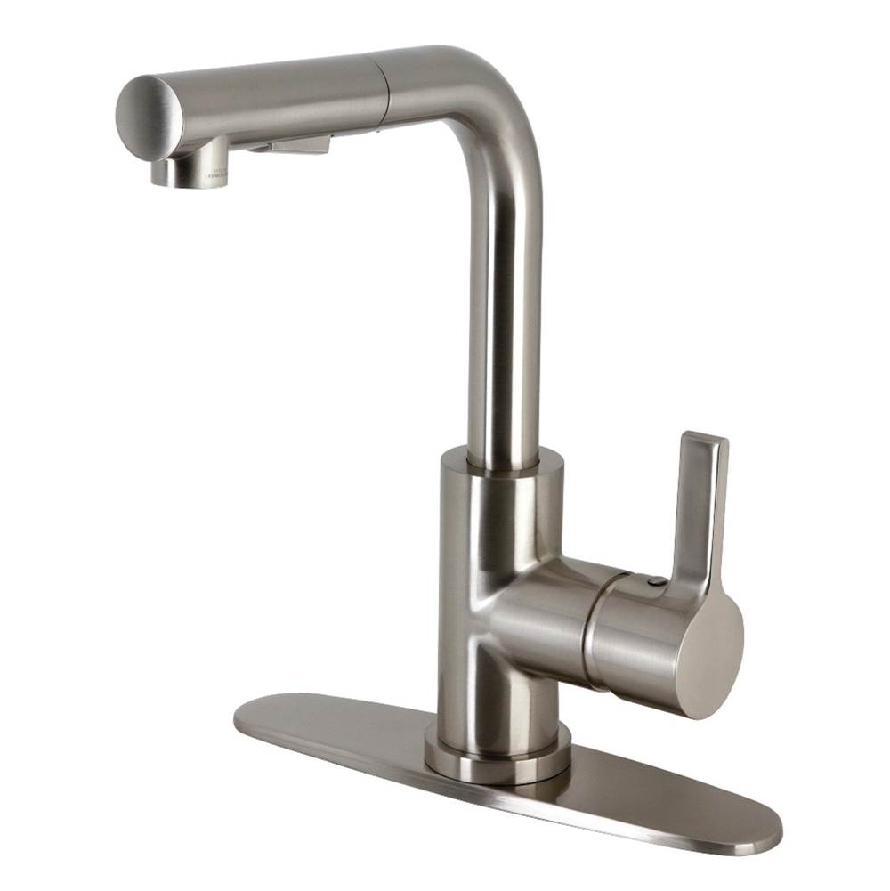 Kingston Brass Gourmetier Continental Single-Handle Kitchen Faucet with Pull-Out Sprayer, Brushed Nickel