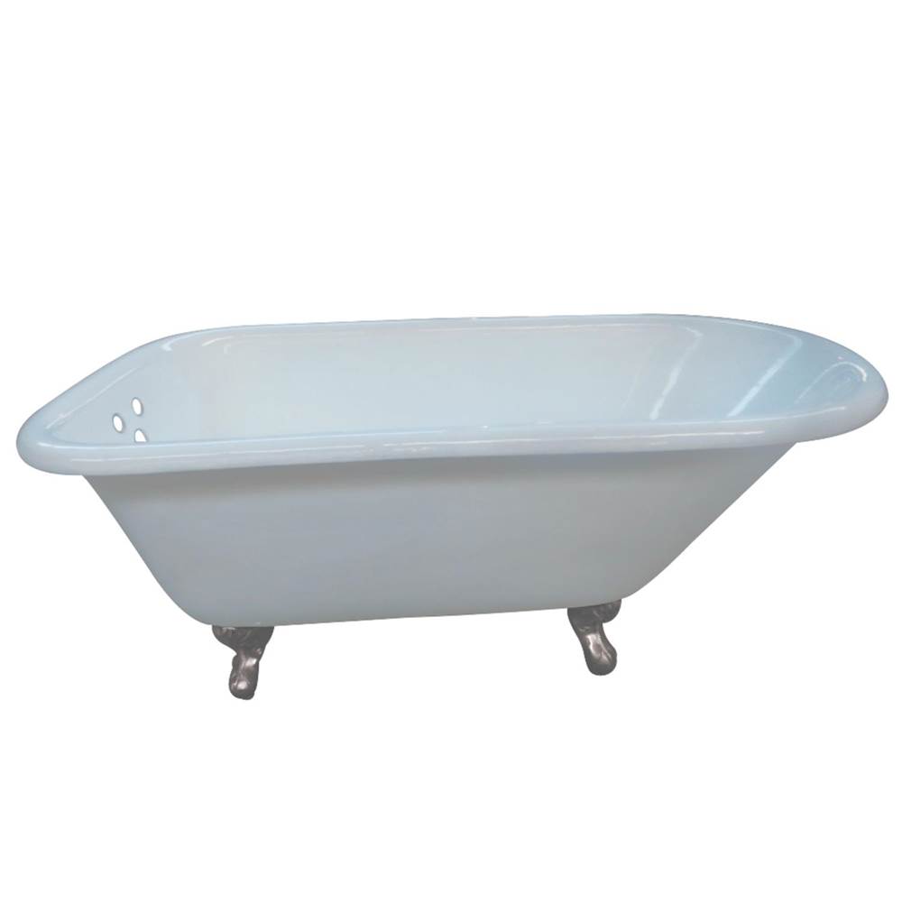 Kingston Brass Aqua Eden 54-Inch Cast Iron Roll Top Clawfoot Tub with 3-3/8 Inch Wall Drillings, White/Brushed Nickel