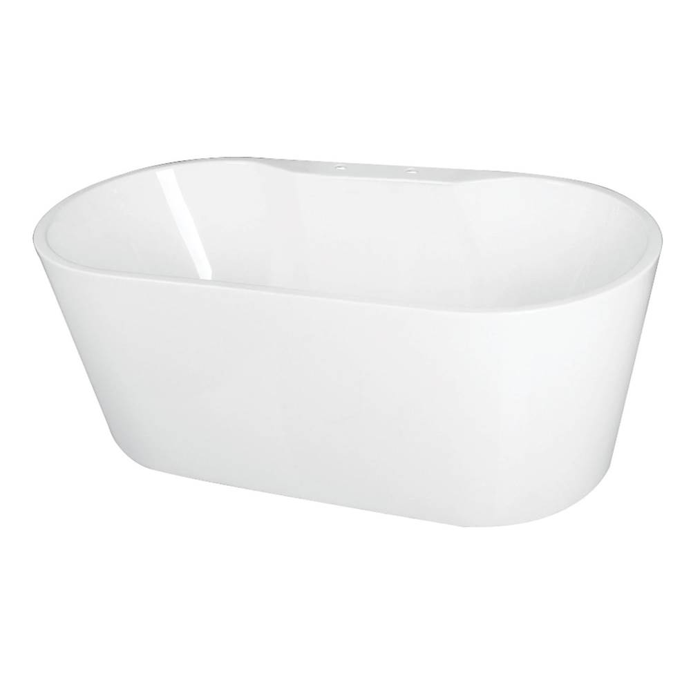 Kingston Brass Aqua Eden 63-Inch Acrylic Freestanding Tub with Deck for Faucet Installation, White
