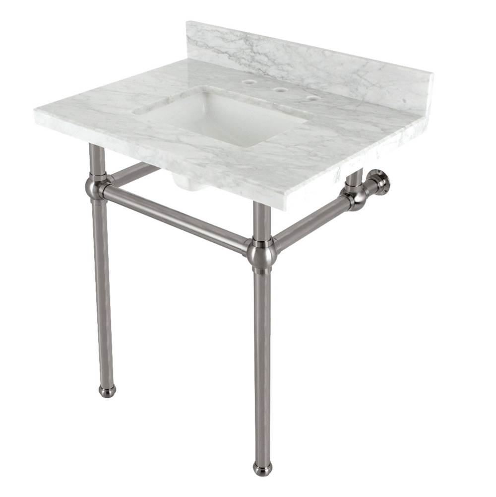 Kingston Brass Kingston Brass KVBH3022M8SQ8 Addington 30'' Console Sink with Brass Legs (8-Inch, 3 Hole), Marble White/Brushed Nickel